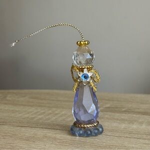 Vintage Elegant Crystal Glass Ornament with Gold Accents Angel Bluish Purple